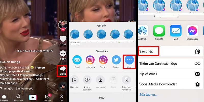 Copy link của video tiktok muốn tải về